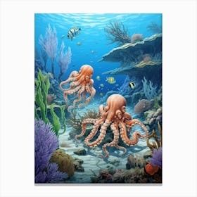 Octopus Searching For Prey Illustration 5 Canvas Print