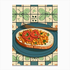 Gourmet Beans On Toast On A Tiled Background Canvas Print