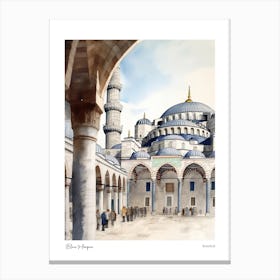 Blue Mosque, Istanbul 1 Watercolour Travel Poster Canvas Print