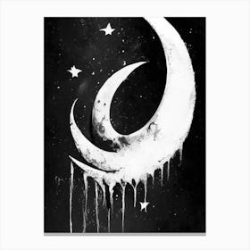 Crescent Moon And Star Symbol Black And White Painting Canvas Print