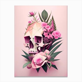 Skull With Geometric Designs 1 Pink Botanical Canvas Print