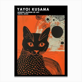 Yayoi Kusama Inspired Samurai Cat In Burnt Orange Canvas Print