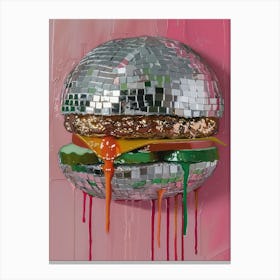 Disco Ball Burger Pink Mosaic Painting Kitchen Canvas Print