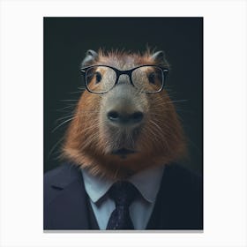 Funny Capybara With Glasses In A Suit Attire Canvas Print