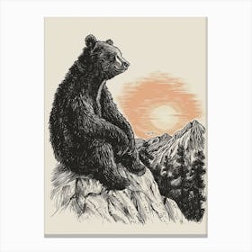 Malayan Sun Bear Looking At A Sunset From A Mountain Ink Illustration 4 Canvas Print
