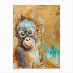 Baby Orangutan Gold Effect Collage 4 Canvas Print