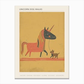 Unicorn Walking A Dog Muted Pastels 1 Poster Canvas Print