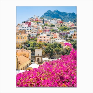 Pink Flowers In Positano Canvas Print