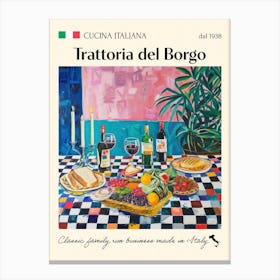 Trattoria Del Borgo Trattoria Italian Poster Food Kitchen Canvas Print
