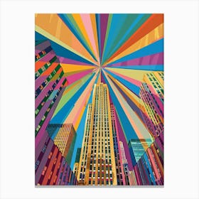 Rockefeller Center New York Colourful Silkscreen Illustration 3 Canvas Print