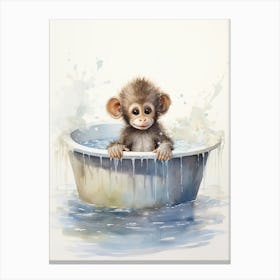 Monkey Painting In A Bathtub Watercolour 2 Canvas Print