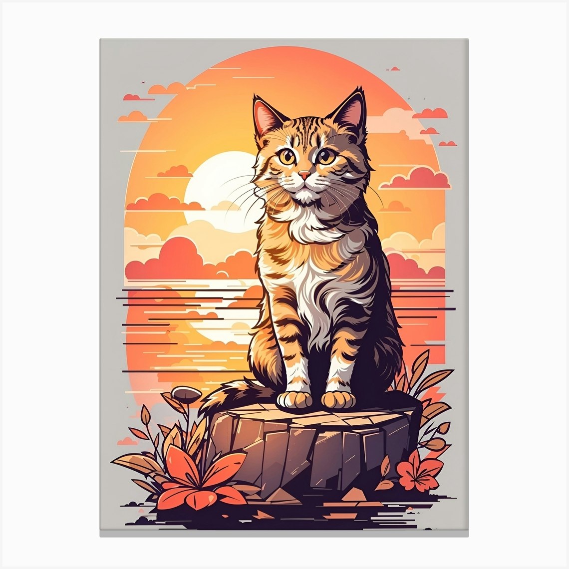 Diamond Painting Cat and Dog Watching the Sunset, Full Image