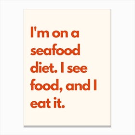 Seafood Diet Kitchen Typography Cream Red Canvas Print