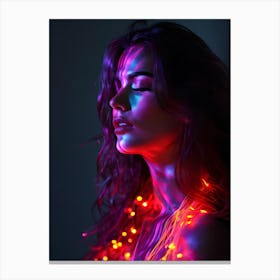 Beautiful Woman With Neon Lights v3 Canvas Print