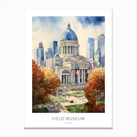 Field Museum Chicago Watercolour Travel Poster Canvas Print