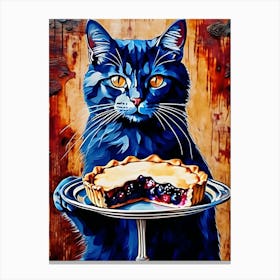 Blue Cat With Pie Canvas Print