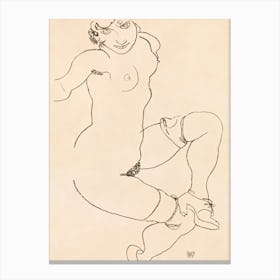 Naked Lady In Lingerie, Seated Nude In Shoes And Stockings (1918), Egon Schiele Canvas Print