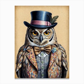 Owl In Top Hat 1 Canvas Print