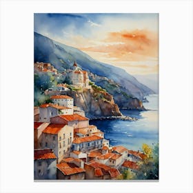 Watercolour Of A Village Canvas Print