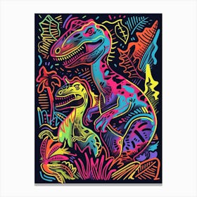Two Neon Dinosaur Line Illustration Canvas Print