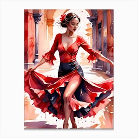 Whispers of the Scarlet Breeze: A Flamenco Dancer Lost In Motion Canvas Print