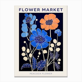 Blue Flower Market Poster Peacock Flower Market Poster 3 Canvas Print