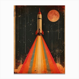Space Odyssey: Retro Poster featuring Asteroids, Rockets, and Astronauts: Retro Space Rocket Canvas Print