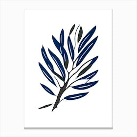 Olive Branch Symbol Blue And White Line Drawing Canvas Print