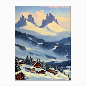 Selva Val Gardena, Italy Ski Resort Vintage Landscape 2 Skiing Poster Canvas Print