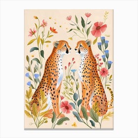 Folksy Floral Animal Drawing Cheetah Canvas Print