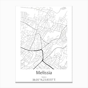 Melissia,Greece Minimalist Map Canvas Print