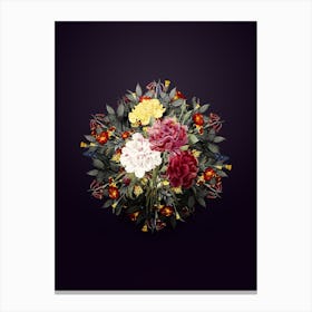 Vintage Carnation Flower Wreath on Royal Purple Canvas Print