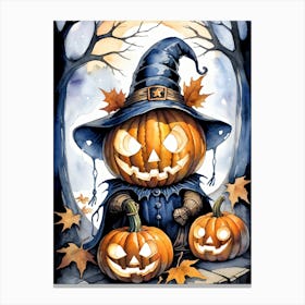 Cute Jack O Lantern Halloween Painting (3) Canvas Print
