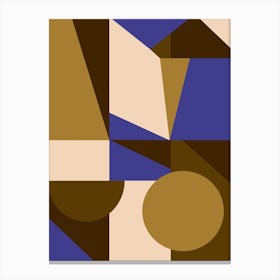 Mid Century Modern Geometric Shapes Abstraction In Blue And Golden Brown Canvas Print