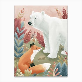 Polar Bear And A Fox Storybook Illustration 4 Canvas Print