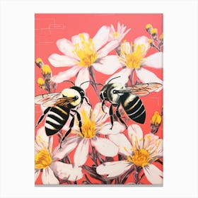 Sweet Bees With The Flowers Colour Pop 4 Canvas Print