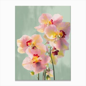 Orchids Flowers Acrylic Painting In Pastel Colours 9 Canvas Print