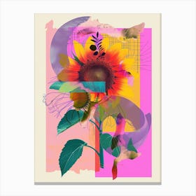 Sunflower 4 Neon Flower Collage Canvas Print