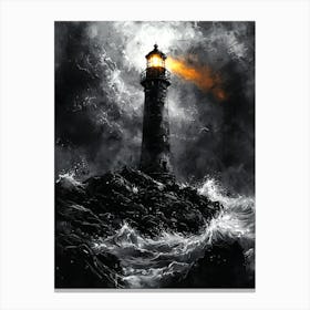 Lighthouse In The Storm, Monochrome, Charcoal Style Leinwandbild