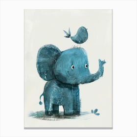 Small Joyful Elephant With A Bird On Its Head 15 Canvas Print