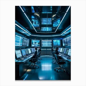 Cyber Industrial Automation Control Room With Sleek Ergonomic Workstations Translucent Holographic (6) Canvas Print