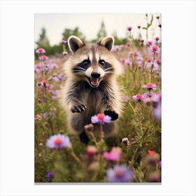 Cute Funny Barbados Raccoon Running On A Field Wild 2 Canvas Print