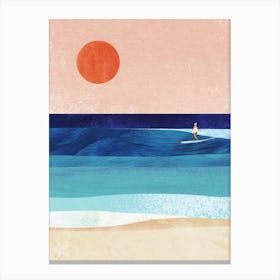 Sunset Surf Girl, Modern Beach Geometric Travel Poster Canvas Print
