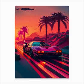 Retrowave car, synthwave landscape [synthwave/vaporwave/cyberpunk] — aesthetic poster, retrowave poster, vaporwave poster, neon poster, 80s Canvas Print