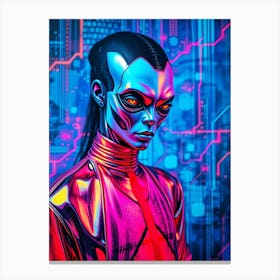 Alien Woman Neon Portrait Canvas Print