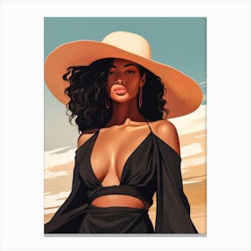 Illustration of an African American woman at the beach 132 Canvas Print