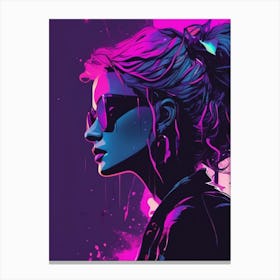 Neon Girl With Purple Hair Canvas Print