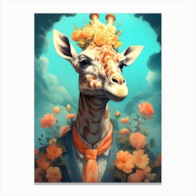 Giraffe With Flowers 2 Canvas Print