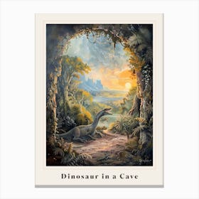 Dinosaur In A Cave At Sunrise Painting Poster Canvas Print