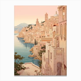 Dubrovnik Croatia 3 Vintage Pink Travel Illustration Canvas Print